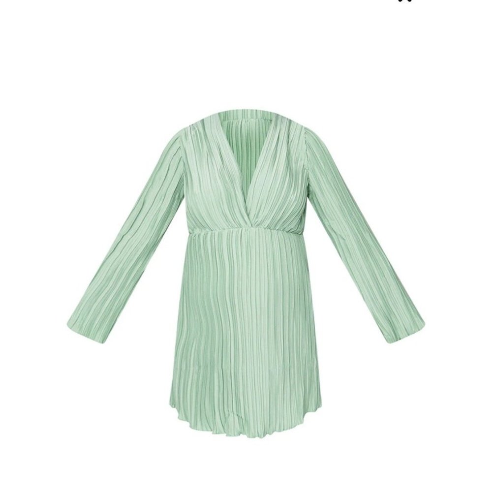 Pretty Little Thing Maternity Sage Green Plisse Plunge Mini Dress Size 12